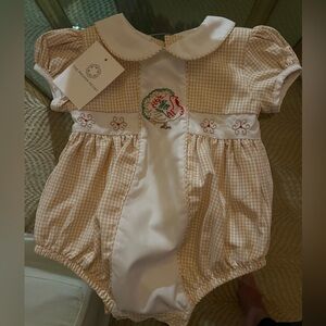 The Proper Peony Baby Girl Bubble- Roux Tan Checks Thanksgiving Turkey